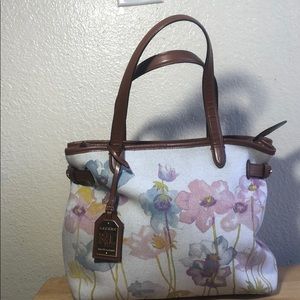 Ralph Lauren Medium Bag Flowers white canvas